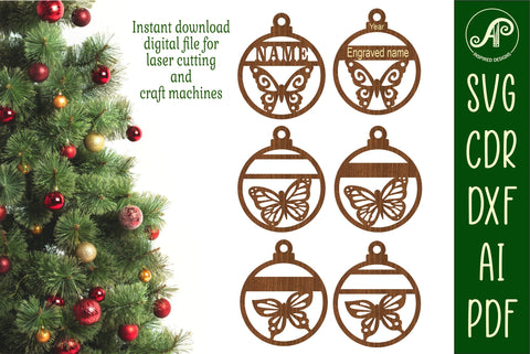 Butterfly Christmas Ornaments, 3 designs SVG laser cut SVG APInspireddesigns 
