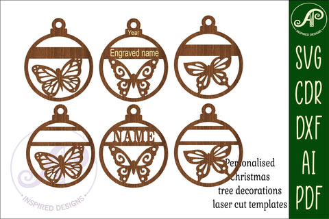 Butterfly Christmas Ornaments, 3 designs SVG laser cut SVG APInspireddesigns 