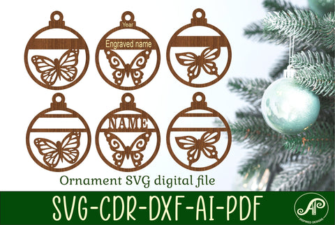 Butterfly Christmas Ornaments, 3 designs SVG laser cut SVG APInspireddesigns 