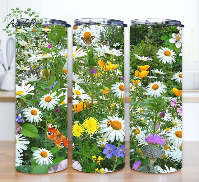 Butterfly Daisies Wildflowers 20oz Skinny Tumbler Png, Daisies Wildflowers Tumbler, Wildflowers Butterflies Tumbler, Daisies Tumbler, Floral Tumbler Sublimation AdriOP 