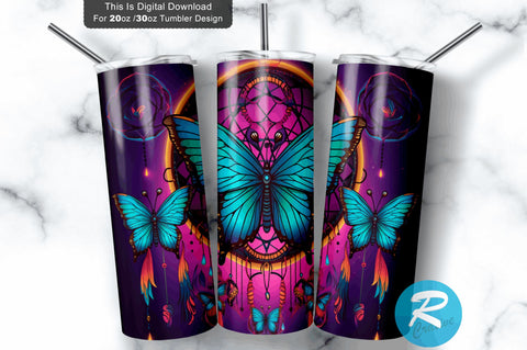 Butterfly Dreamcatchers 20 Oz / 30 Oz Tumbler PNG Sublimation Regulrcrative 