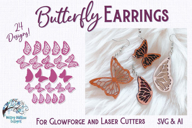 Butterfly Earring File for Glowforge or Laser Cutter SVG Wispy Willow Designs 