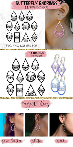 Butterfly earrings, Earring svg, Geometric earrings, Faux leather earrings, Teardrop earrings svg, Earrings bundle, Jewelry svg, Cricut earrings, Earrings template, Jewelry svg. Png, Jpg, Dxf, Eps Svg, Cut File for Cricut and Silhouette. SVG KatineDesign 