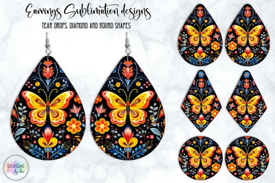 Butterfly Earrings Sublimation Design | Folklore Art Inspired Earrings Design SVG Designs by Ira 