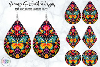 Butterfly Earrings Sublimation Set with 3 Shapes SVG Designs by Ira 