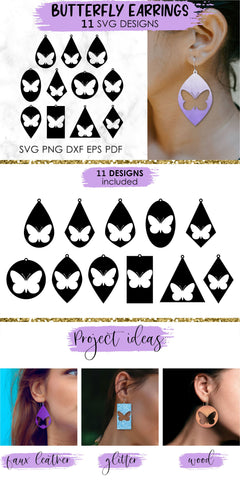 Butterfly earrings svg, Earring svg, Geometric earrings, Faux leather earrings, Teardrop earrings svg, Earrings bundle, Jewelry svg, Cricut earrings, Earrings template, Jewelry svg. Png, Jpg, Dxf, Eps Svg, Cut File for Cricut and Silhouette. SVG KatineDesign 