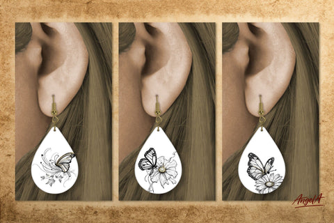 Butterfly earrings. Teardrop Earring sublimation bundle. PNG Sublimation Angelina Semenova 