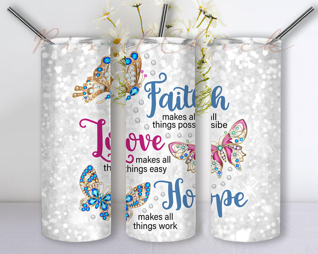 Butterfly Faith 20oz Skinny Tumbler Sublimation Designs, Straight/Tapered Tumbler Design, PNG Digital Download Sublimation PixelChick 