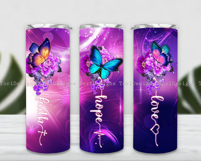 Butterfly Faith Love Hope Tumbler PNG, 20oz Skinny Tumbler PNG, Sublimation Design Download Sublimation ToriDesigns 