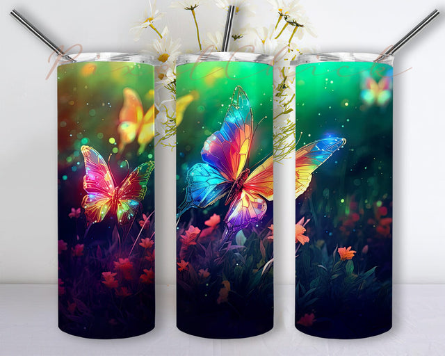 Butterfly Fantasy Forest 20oz Skinny Tumbler Png, Colored Rainbow Fairy Butterflies Png, Butterflies Forest Tumbler, Colorful Floral Tumbler, Sublimation Designs Sublimation PixelChick 