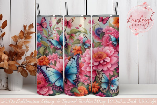Butterfly Floral tumbler wrap Sublimation Luvleigh Digitals 