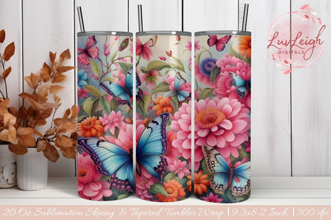 Butterfly Floral tumbler wrap Sublimation Luvleigh Digitals 