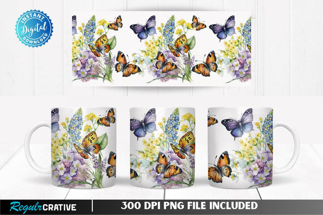 Butterfly Flower 11, 12 & 15 Oz Mug Sublimation Sublimation Regulrcrative 