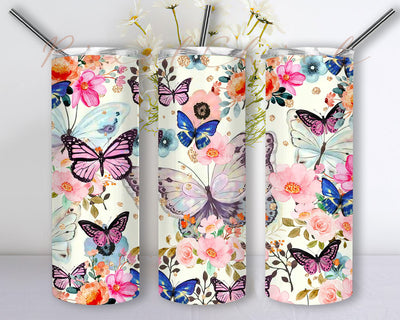Butterfly Flower Tumbler Wrap PNG, Gift For Her, 20oz Skinny Tumbler Wrap Sublimation PixelChick 