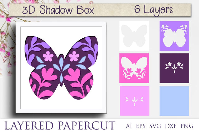 Butterfly flowers shadow box svg, 3d layered papercut template 3D Paper AnastasiyaArtDesign 