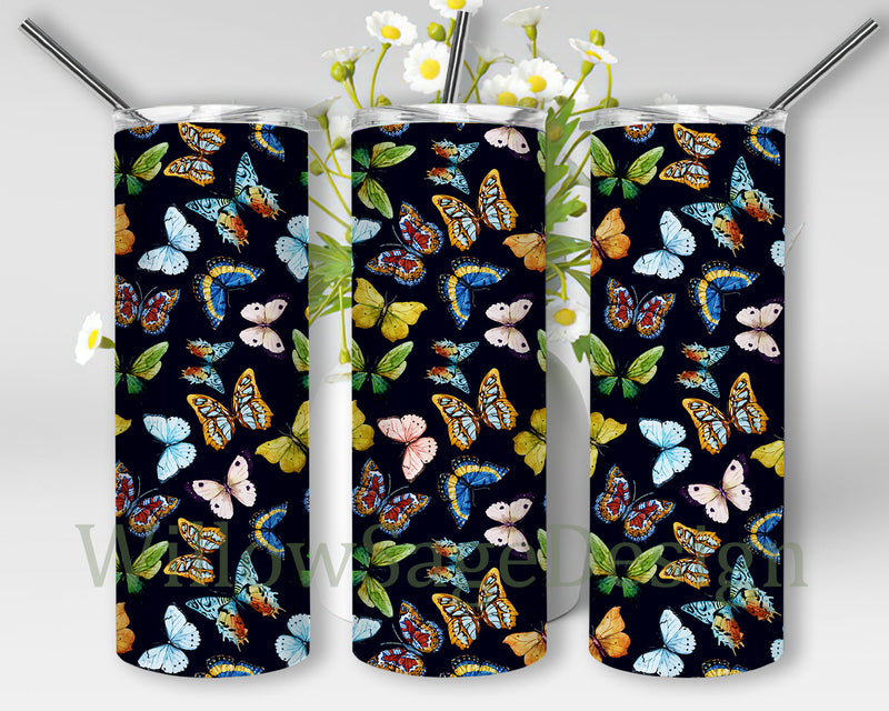 Butterfly Full Tumbler Wrap, Butterfly 20oz Skinny Tumbler, Butterfly Design Png, Butterfly Sublimation Design, Instant Download Sublimation WillowSageDesign 