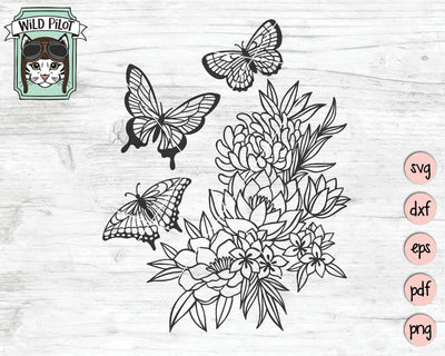 Butterfly Garden Flowers SVG Cut File SVG Wild Pilot 