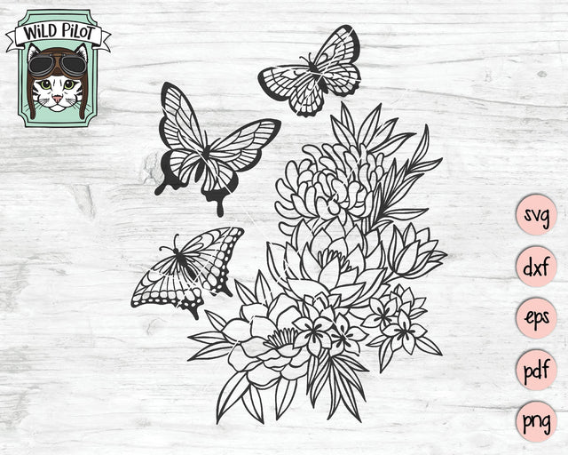 Butterfly Garden Flowers SVG Cut File SVG Wild Pilot 