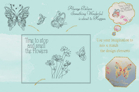 Butterfly Gardens - Single line for Foil Quill | Digi Stamp | Sentiments Sketch DESIGN DrawnTogether with love 