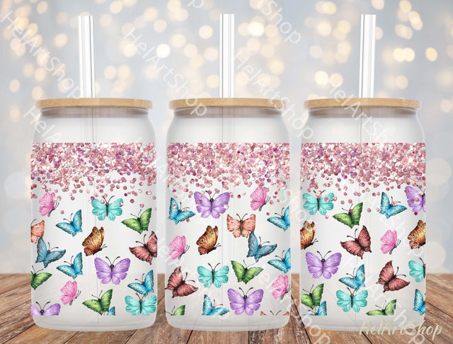 Butterfly Glass Can Png | 16oz Libbey Glass Sublimation _HelArtShop_ 