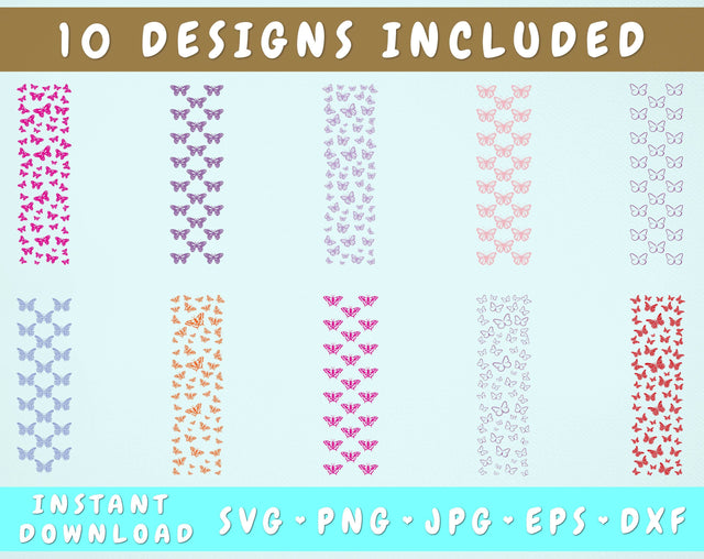 Butterfly Glitter Pen Wraps - 10 Designs SVG HappyDesignStudio 