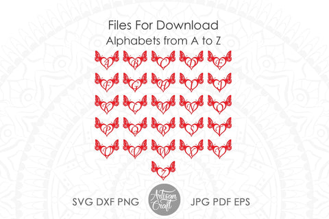 Butterfly heart monogram with alphabet SVG Artisan Craft SVG 