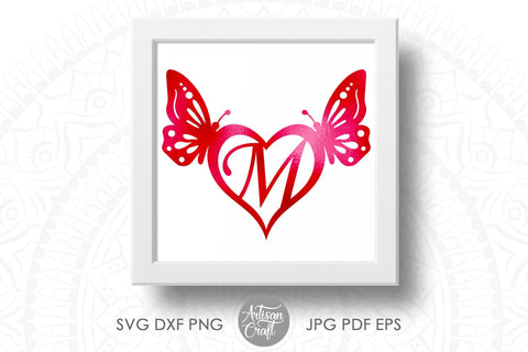 Butterfly heart monogram with alphabet SVG Artisan Craft SVG 