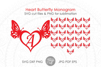 Butterfly heart monogram with alphabet SVG Artisan Craft SVG 