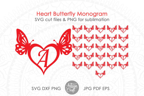 Butterfly heart monogram with alphabet SVG Artisan Craft SVG 