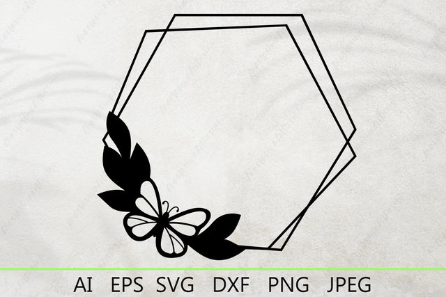 Butterfly hexagon border svg, Monogram frame svg, Geometric wreath SVG AnastasiyaArtDesign 