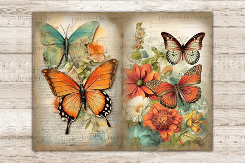 Butterfly Junk Journal Pages | Digital Collage Sheet SVG GlamArtZhanna 