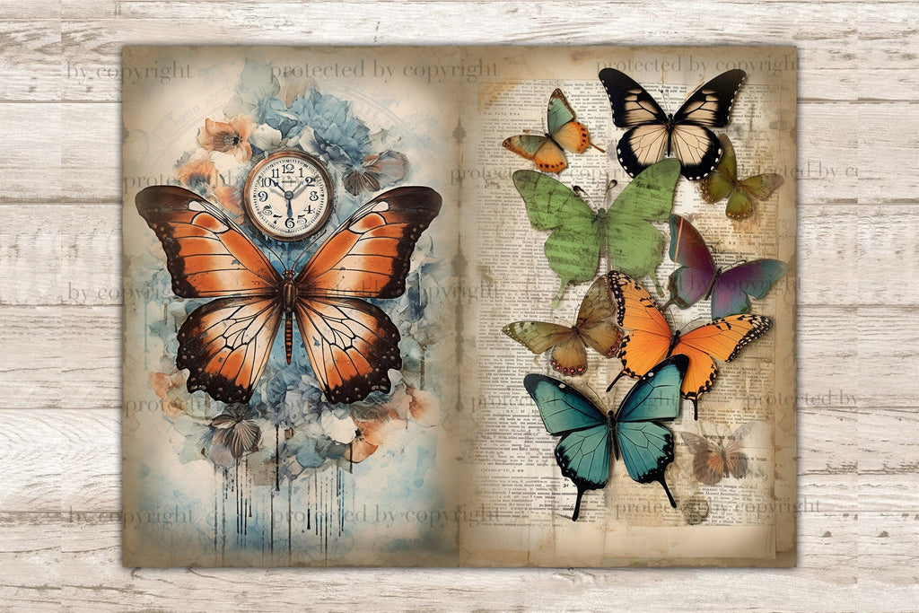Butterfly Junk Journal Pages | Digital Collage Sheet - So Fontsy