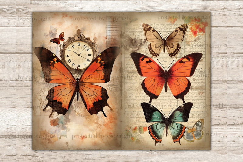 Butterfly Junk Journal Pages | Digital Collage Sheet - So Fontsy