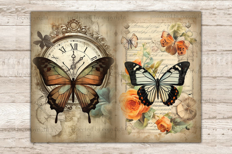 Butterfly Junk Journal Pages | Digital Collage Sheet - So Fontsy