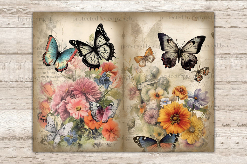Butterfly Junk Journal Pages | Digital Collage Sheet - So Fontsy