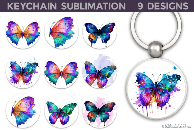 Butterfly Keychain Bundle | Butterfly Key Keychain PNG Sublimation WatercolorColorDream 