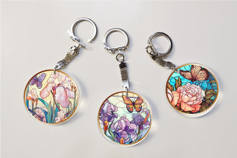 Butterfly Keychain Bundle, Stained Glass Sublimation PNG Sublimation OrangeBrushStudio 
