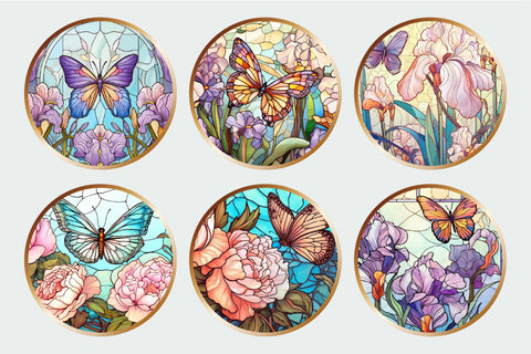 Butterfly Keychain Bundle, Stained Glass Sublimation PNG Sublimation OrangeBrushStudio 