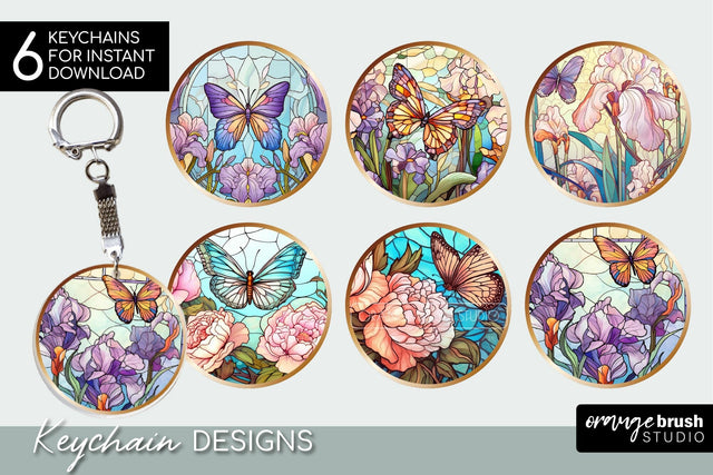 Butterfly Keychain Bundle, Stained Glass Sublimation PNG Sublimation OrangeBrushStudio 