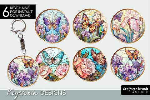Butterfly Keychain Bundle, Stained Glass Sublimation PNG Sublimation OrangeBrushStudio 
