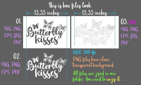 Butterfly Kisses SVG DXF PNG PDF JPG SVG Digitals by Hanna 