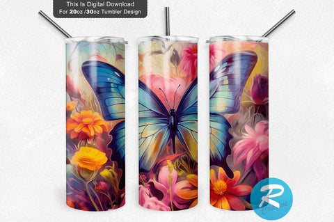 Butterfly Landscape Floral 20 oz / 30 oz Skinny Tumbler Sublimation Regulrcrative 