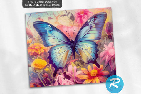 Butterfly Landscape Floral 20 oz / 30 oz Skinny Tumbler Sublimation Regulrcrative 