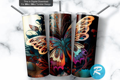Butterfly Landscape floral 20 oz / 30 oz Tumbler PNG Sublimation Regulrcrative 