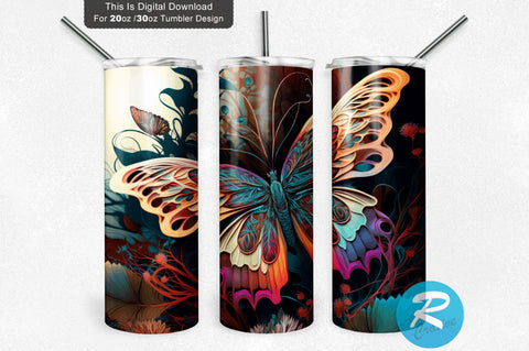 Butterfly Landscape floral 20 oz / 30 oz Tumbler PNG Sublimation Regulrcrative 
