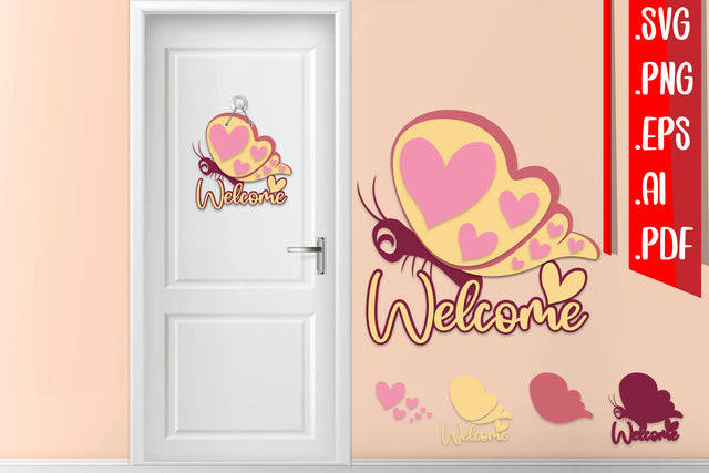 Butterfly Layered Door Sign 2 - Svg eps ai png pdf 3D Paper zafrans studio 
