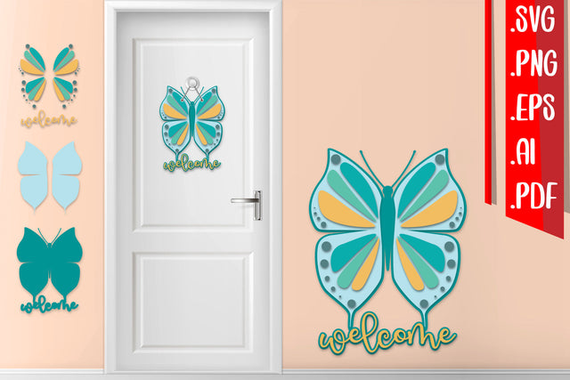Butterfly Layered Door Sign 4 - Svg eps ai png pdf SVG zafrans studio 