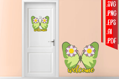 Butterfly Layered Door Sign 5 - Svg eps ai png pdf 3D Paper zafrans studio 