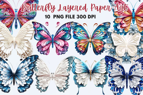 Butterfly Layered Paper Art Clipart Sublimation Regulrcrative 