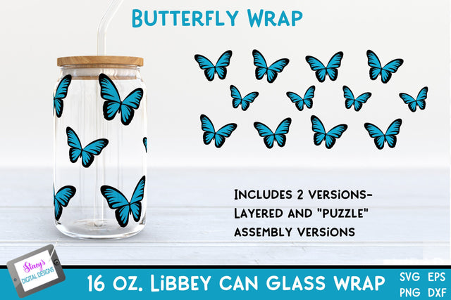 Butterfly Libbey Can Glass Wrap SVG | 16 oz. Can Glass SVG SVG Stacy's Digital Designs 